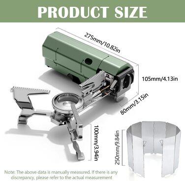 Складаний газовий пальник для кемпінгу, портативна плита з п'єзопідпалом та алюмінієвим вітрозахистом для туризму, походів та пікніків (без газових балонів)