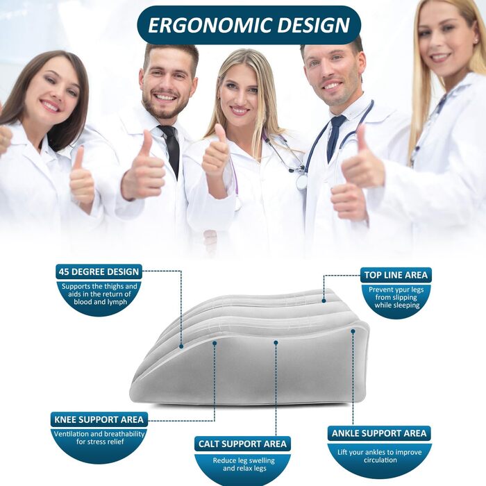 Подушка для підняття вен, надувна подушка для підняття ніг, зручна клиноподібна подушка для сну, покращує кровообіг, сіра, портативна