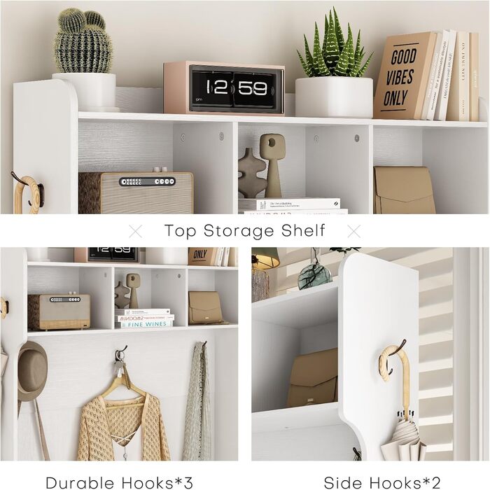 Вішалка для верхнього одягу Roomark, 6 в 1 з підставкою для взуття та 6 гачками, вішалка для передпокою з 3 верхніми полицями, під