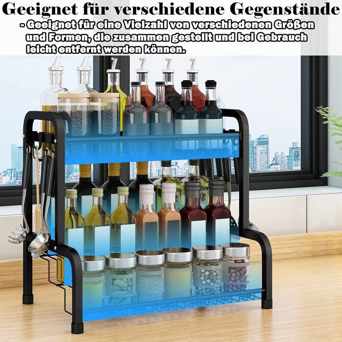 Стелаж для спецій Aufun з нержавіючої сталі, чорний, 4-рівневий органайзер для спецій, кухонна полиця, кухонна полиця, настільна полиця, ідеально підходить для банок для спецій, пляшок, банок для варення, косметики (тип B)