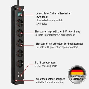 Розетковий подовжувач з функцією зарядки через USB (багаторозеткова розетка з розетками під кутом 90 градусів, подовжувач з вимика