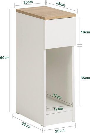 Комплект із 2 вузьких тумбочек, приліжкові тумбочки з шухлядою та полицею, тумбочки для спальні та вітальні, білі, Ш20 x Г35 x В60 см, FBT111-WNx2