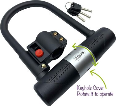Велосипедний замок Ulockmi U-Lock 16 мм трос 120 см (Ø 10 мм), 3 ключі та кронштейн, водонепроникний комплект U-Lock для велосипеда, гірського велосипеда та електровелосипеда (чорний)