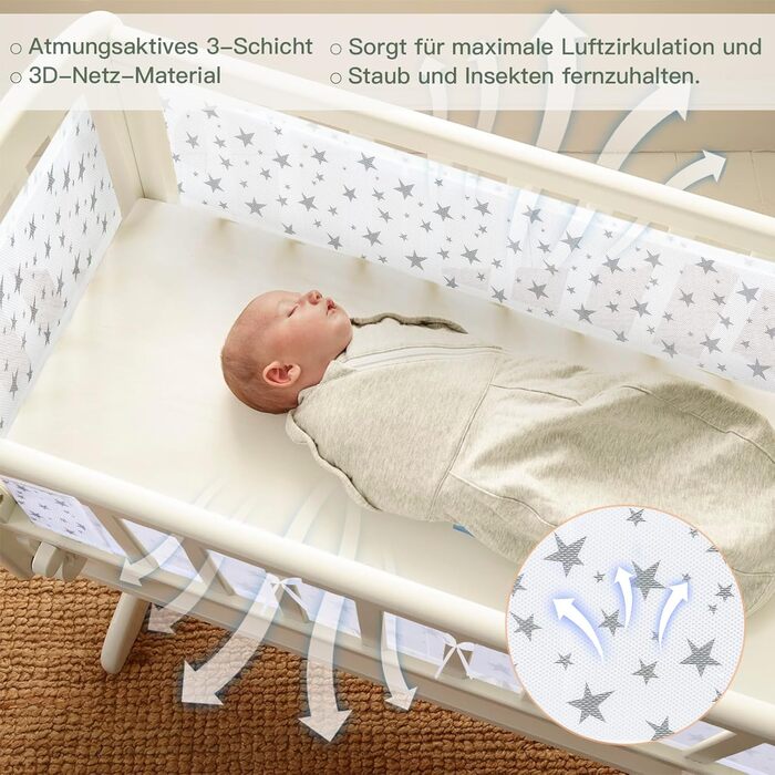 Захист для ліжечка Sour Lemon Baby Nest, 2 шт., захисний бар&39єр для ліжечка, 3D сітчаста підкладка, дихаюча закрита частина ліжечка, захист від потоку повітря (зірка)