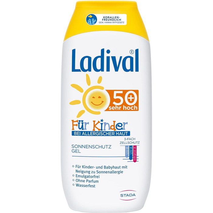 Сонцезахисний гель Ladival Children for Allergic Skin підходить для алергії на сонце Сонцезахисний крем без ароматизаторів, без барвників та консервантів водостійкий 1 x 200 мл (SPF 50)