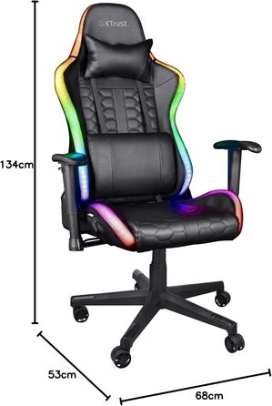 Ігрове крісло Trust Gaming GXT 716 Rizza з RGB-світлодіодним підсвічуванням, 350 кольорами та ефектами, регульованими по висоті підлокітниками, поворотним, ергономічним офісним кріслом, геймерським кріслом - чорного кольору