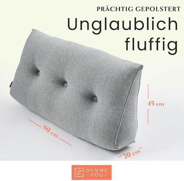 Зручна подушка для спини DYNMC you, бавовняний вигляд, 90 см, Oeko-TEX, сучасна клиноподібна подушка для ліжка, набивка середньої жорсткості - ідеально підходить як подушка для читання, настінна подушка, спинка - преміальне узголів&39я ліжка