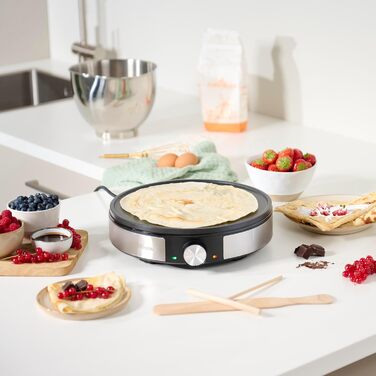 Млинниця Tristar BP-2638 - Діаметр 30 см - У комплекті аксесуари - Термостат - Нержавіюча сталь - чорний 1200 Вт Лита алюмінієва п