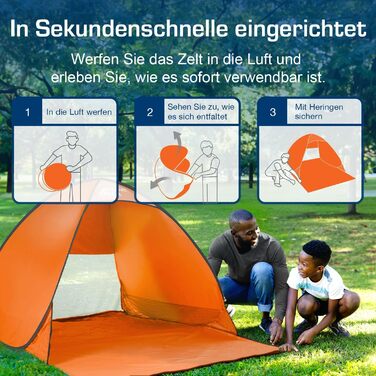 Розкладний пляжний намет Active Era із захистом від ультрафіолету, пляжний намет UPF 50, вітрозахисний пляжний намет, намет для 2-3 осіб, включаючи сумку для перенесення та кілочки - помаранчевий