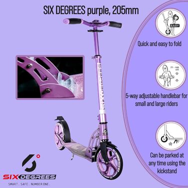 Алюмінієвий самокат Six Degrees зі складним механізмом, підставкою, 205 мм TEST WINNER, ABEC 7, регульований по висоті, протестова