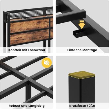 Ліжко IRONCK 140x200 см, Каркас ліжка 140x200 зі світлодіодним освітленням та зарядною станцією (2 розетки, 1 USB та 1 порт Type-C), Металеве ліжко, Двоспальне ліжко, Дитяче ліжко з рейковою основою, Місце для зберігання під ліжком