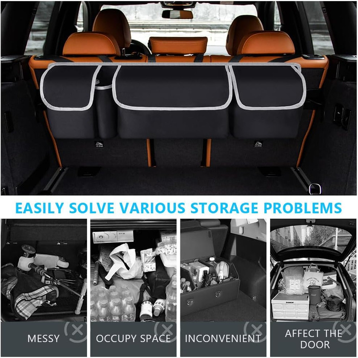 Універсальна сумка для автомобіля URAQT з 4 кишенями, водонепроникна, для заднього сидіння та багажника, з 3 регульованими ременями