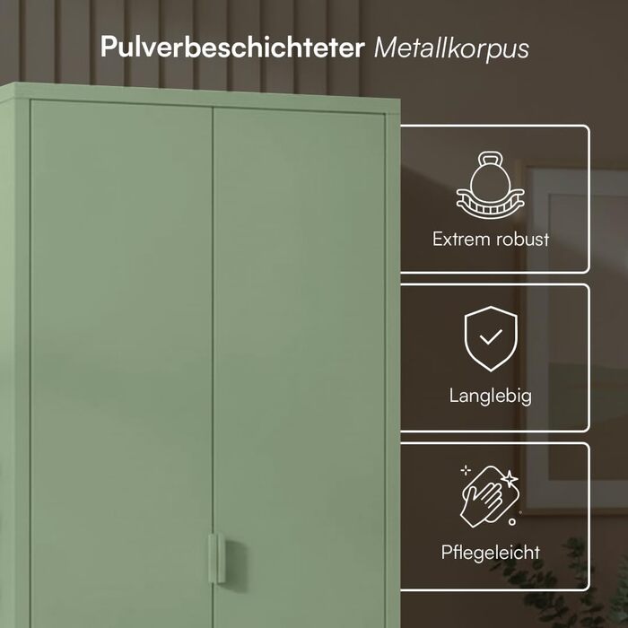 Металева шафа skølm Ituri, м&39ятно-зелена Шафа з 6 полицями та 2 рейками для одягу Шафа для передпокою, ширина 80 см Шафа для спальні в індустріальному стилі Сталева шафа для вітальні та офісу, м&39ятно-зелена, без шухляд