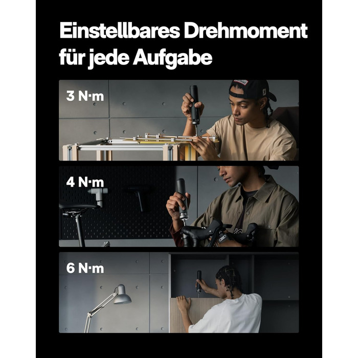 Електричний Шуруповерт з Інтелектуальним Дисплеєм, 6 Режимів Моменту (0.5-6 Нм), Набір Біт 1/4 (30 шт.), Акумулятор 2000 мАг, USB-C, для Електроніки та Домашнього Ремонту