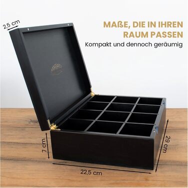 Чайні коробки NIMMA Дерев&39яна чайна коробка з магнітною застібкою Підходить для Pickwick, Lipton та інших Чорний колір Дуже великі відділення для чайних пакетиків та розсипного чаю (12 відділень)