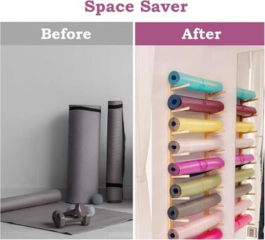 Настінний тримач для килимка для йоги, настінний тримач для 2-9 шарів дерев&39яного килимка для йоги, настінний, велика плаваюча полиця для пінопластового валика з дерева, 2