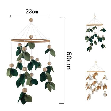 Зелене листя Мобільні дитячі дзвіночки вітру Дерев'яний дитячий мобільний в'язаний гачком ручної роботи Мобільний кулон для бедбела для підвішування ліжечка Дитяче ліжечко Зоряний місяць Хмари Мобільний, 3D