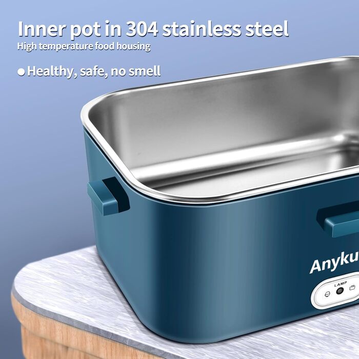 Електричний ланч-бокс 100 Вт 1,8 л 3-в-1 12 В/24 В/220 В з підігрівом, портативний для автомобіля/вантажівки/офісу/дому з виделкою та ложкою, синій