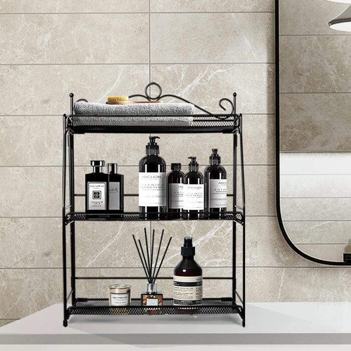 Стійка для спецій Uten, 3-рівнева металева кухонна полиця, складна та міцна, для стільниці, кухні, ванної кімнати, чорного кольору