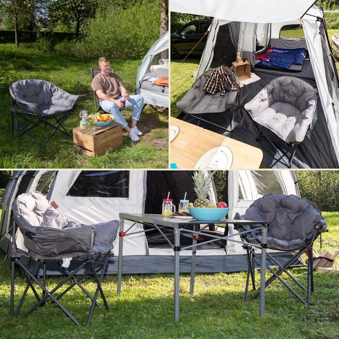 Кемпінгове крісло Skandika Moonchair XL/Mala, зручне розкладне крісло з сумкою для перенесення Розкладне крісло з міцною сталевою рамою Крісло для дому та вулиці, саду, балкону, подорожей, сірого кольору