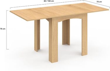 Розкладний прямокутний обідній стіл DONA, 4-8 осіб, бук, 80-160 см