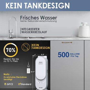 Система зворотного осмосу Frizzlife PX500-A, система водяного фільтра - лужна та ремінералізація, без резервуару для води, 500 GPD швидкий фільтр зворотного осмосу, коефіцієнт зливу 1,51, знижений TDS, кран із матовим нікелем