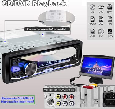 Автомобільна стереосистема Alondy з програвачем CD/DVD Bluetooth USB, CD-тюнер 1Din з радіо RDS FM AM MP3 SD AUX DVD-1 Din