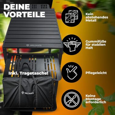 Складаний стіл для гриля на відкритому повітрі, стійкий до погодних умов Бічний стіл для гриля, стіл для гриля, балкону, кемпінгу, саду Складана кемпінгова кухня з іржостійкого алюмінію вантажопідйомність 50 кг, включаючи сумку для перенесення