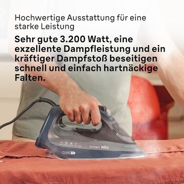 Парова праска Braun TexStyle 9 SI9682 DB з технологією FreeGlide 3D, вертикальна подача пари, функція захисту від крапель, функція