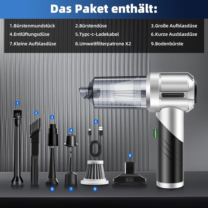 Стьобаний північний ручний пилосос, акумуляторний ручний пилосос, складаний автомобільний пилосос 3 в 1, міні-пилосос з безщіткови