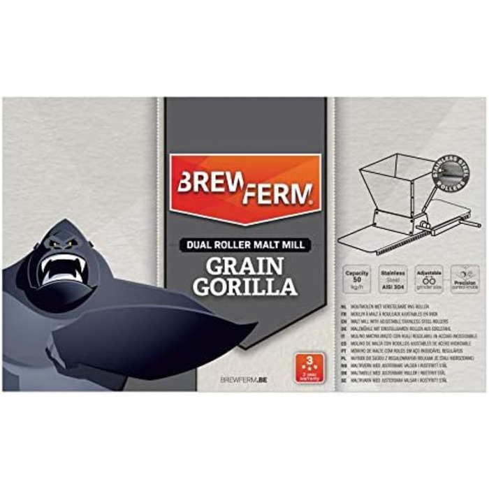 Млин для солоду Brouwland Brewferm Grain Gorilla, RVS, сірий, 5 літрів