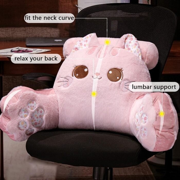 Плюшева подушка для читання з котом поперекова підтримка, мяка подушка зі знімним валиком для шиї та підлокітником, подушка для спини для ліжка/дивана, ідеально підходить для читання, перегляду телевізора, ігор (біла, 80 см Д x 50 см В) Біла 31,5&39 Д x 1
