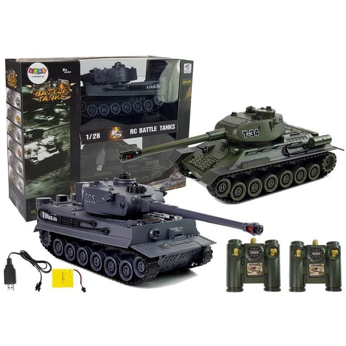 Набір радіокерованих моделей танків 128 Тигр та Т-34 з вбудованою інфрачервоною системою бою, 2,4 ГГц RC модель з функцією стрільби