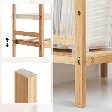 Бамбукова полиця SONGMICS, кухонна полиця, полиця для ванної кімнати, книжкова полиця, окремостояча полиця з 3 полицями, 31,5 x 45 x 80 см, для ванної кімнати, кухні, вітальні, спальні, балкону, натуральний колір BCB073N01 натуральний колір 3 рівні (80В с