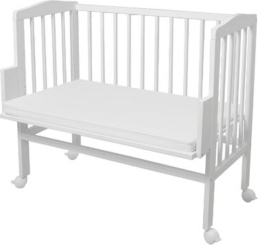 Дитяче ліжечко Waldin з матрацом та тканиною, регульована висота, велика спальна зона 90x55 см, біле лаковане, колір зірки/сіре дерево