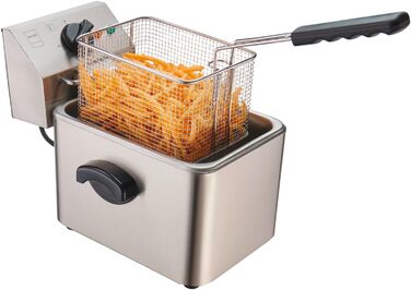 Професійна електрична фритюрниця METRO GDF3004, фритюрниця з нержавіючої сталі, 4 літри, 2500 Вт, швидке нагрівання, з кришкою, захисний термостат, холодна зона, нековзні ніжки
