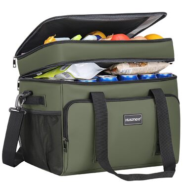 Ізольована сумка-холодильник, водонепроникна, подвійна термосумка для пікніків, кемпінгу, подорожей, покупок продуктів та риболовлі, 42 л зеленого кольору
