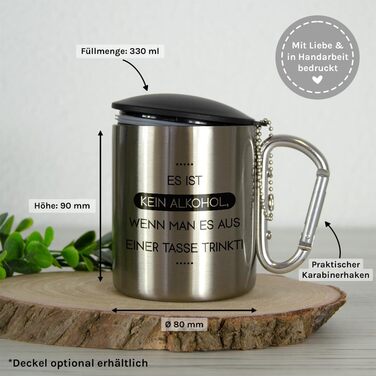 Це не алкоголь, якщо пити з чашки Чашка з нержавіючої сталі з карабіном Ідея подарунка 330 мл Чашка Для кемпінгу Ключки Срібна без кришки