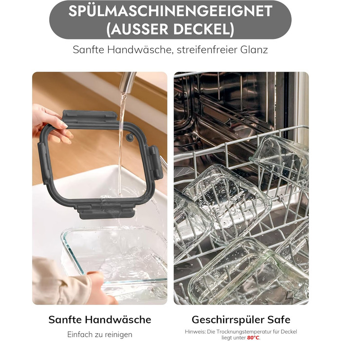 Скляні контейнери для зберігання продуктів, набір з 2 шт. , 630 мл скляні контейнери для зберігання зі скляними кришками, герметичні та герметичні, контейнери для зберігання продуктів, скляні контейнери для приготування їжі, безпечні для мікрохвильової пе