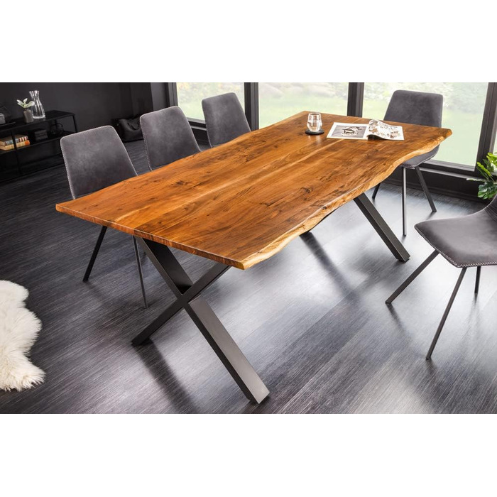 Обідній стіл Riess Ambiente з масиву дерева Mammut Nature 180 см, акація, натуральний край, стільниця 2,6 см