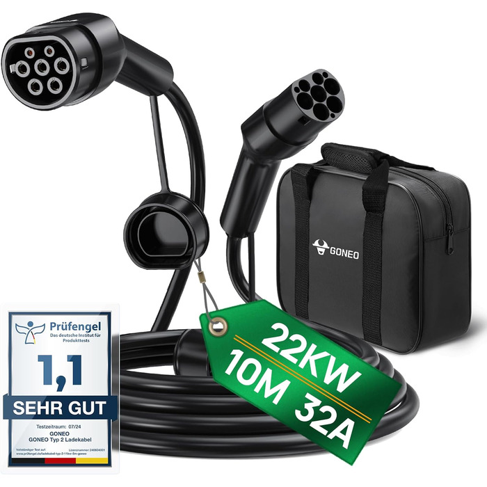 Зарядний кабель GONEO тип 2 22кВт 10М 32А зарядний кабель електромобіля тип 2 3 фазний режим 3 для електромобіля EV/PHEV тип 2 до