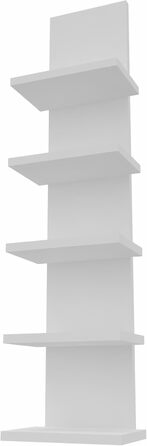 Настінна полиця MARAND, підвісна, 80 см Книжкова полиця з 5 полицями з ламінату матово-білого кольору, сучасна дизайнерська підвісна полиця для вітальні, офісу, коридору або кухні, легке складання, 5 полиць, матово-білий колір