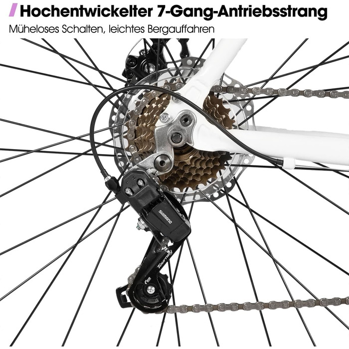 Шосейний велосипед Hiland 28″ з алюмінію, 7 швидкостей для чоловіків та жінок, білий