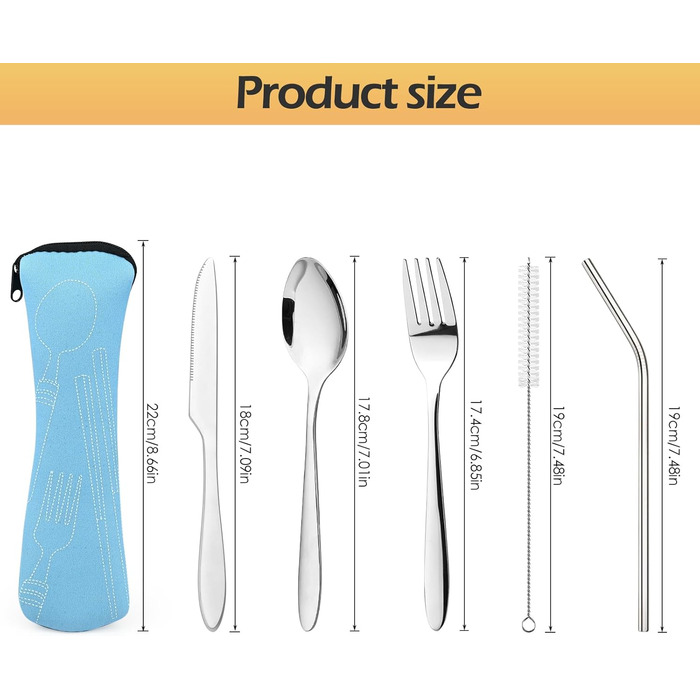 Набір столових приборів для кемпінгу, 10 предметів з нержавіючої сталі з тарілкою, мискою, чашкою, виделкою, ложкою та чохлом/сумкою для зберігання столових приборів, легкий для кемпінгу, походів та пікніків