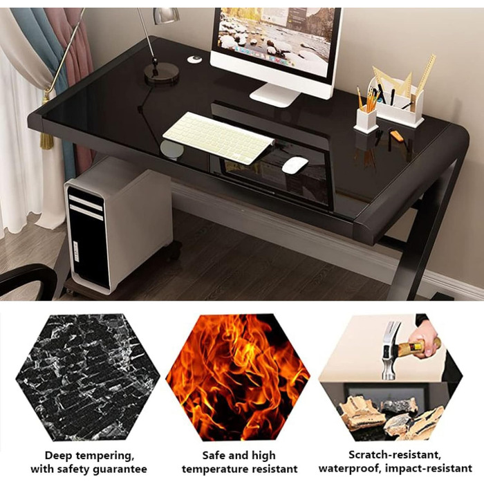 Комп&39ютерний стіл із загартованого скла з металевим каркасом у формі літери Z Сучасний ігровий стіл для домашнього офісу, студентського столу, особистого робочого простору, білий, 39 дюймів