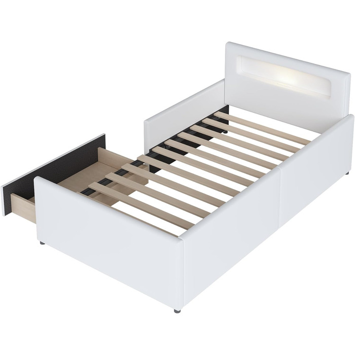 Молодіжне ліжко Dolaman Modern 90x200 см м'яке ліжко з основою, ліжко з рейковою рамою та місцем для зберігання, м'яке узголів'я з