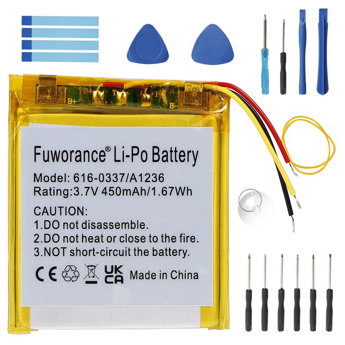 Акумулятор A1236 616-0337 ємністю 450 мАг 3,7 В, сумісний з iPod Nano 3rd G3 4 ГБ 8 ГБ 616-0311, 616-0333, музичним плеєром та відеоплеєром, літій-полімерний акумулятор ємністю 1,67 Втгод