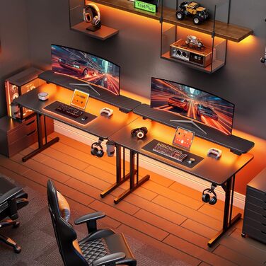 Ігровий стіл ODK, Невеликий ігровий стіл зі світлодіодним освітленням, Комп&39ютерний стіл 100 см з полицею для монітора, Чорний стіл для ПК з вуглецевого волокна 100 см