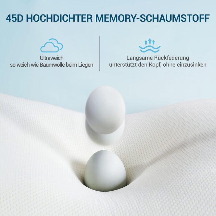 Подушка AIRSKY з піни з ефектом пам&39яті, подушка для підтримки шиї, подушка для сну, сертифікована Oeko-TEX, ергономічна ортопедична подушка для шиї, подушка для голови, подушка для сну на боці, спині та животі, біла