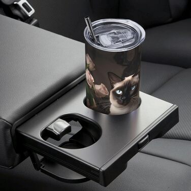 Кухоль з прямою трубочкою, елегантний принт сіамського кота, дорожній кухоль, підходить для кемпінгу, офісу та дому, 590 мл